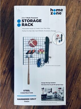 Home Zone 2 in 1 Multi-Purpose Steel Storage Rack with Adjustable Hooks- NIB